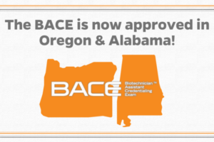 outlines of Alabama and Oregon with the text "The BACE is now approved in Oregon & Alabama!"